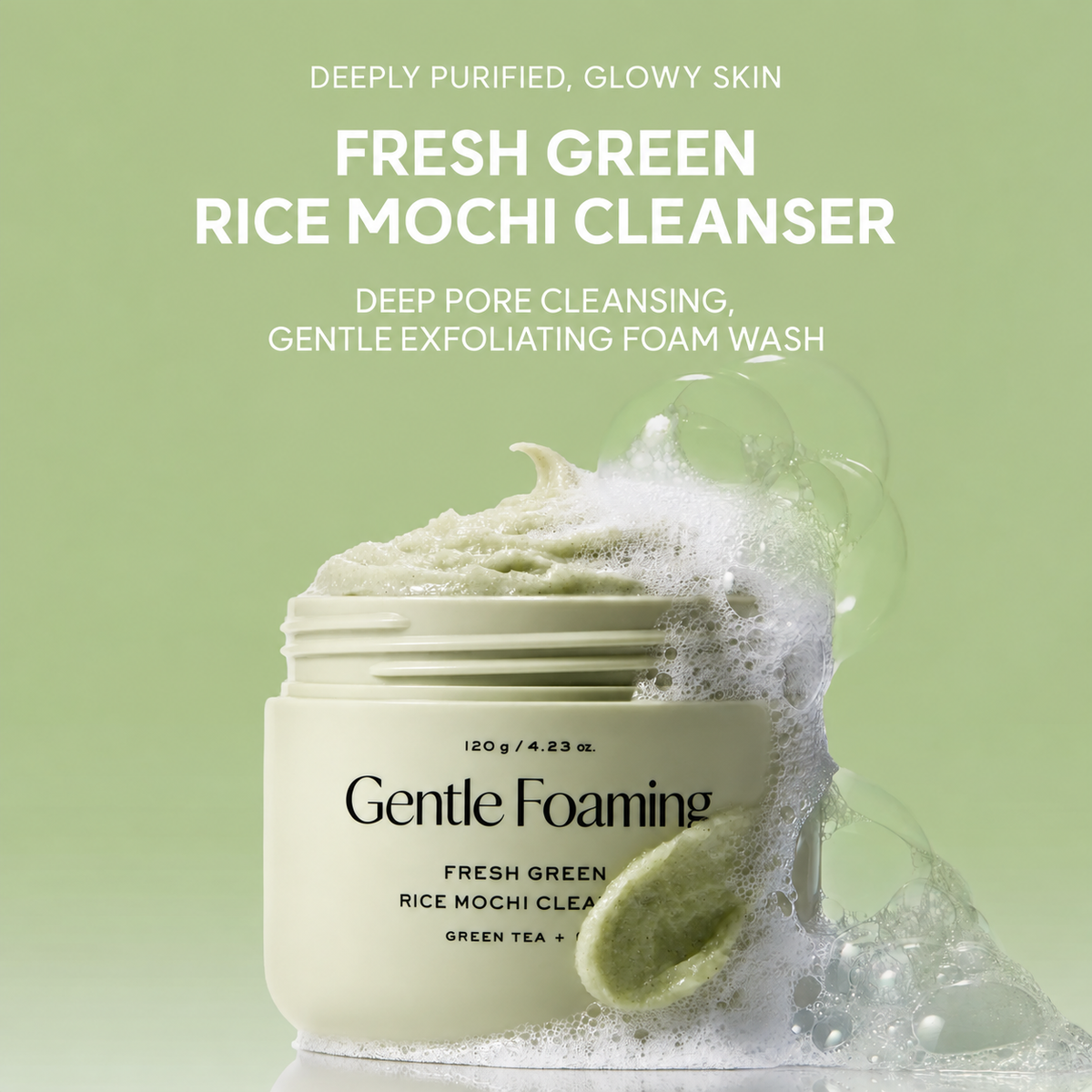Fresh Green Rice Mochi Cleanser, 4.23oz -Gentle Foaming Facial Cleansing