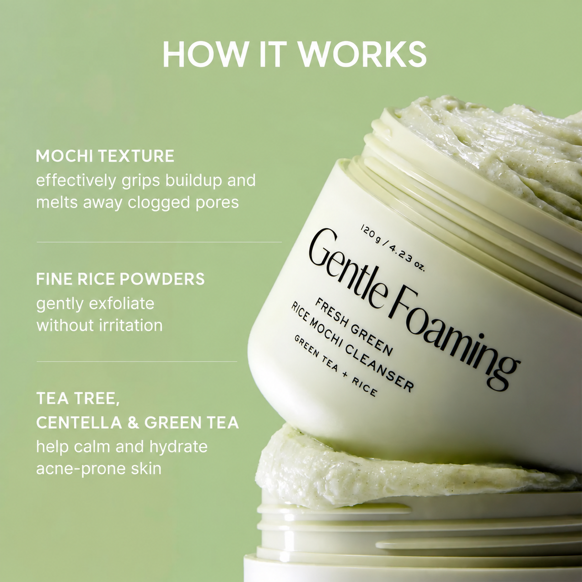 Fresh Green Rice Mochi Cleanser, 4.23oz -Gentle Foaming Facial Cleansing