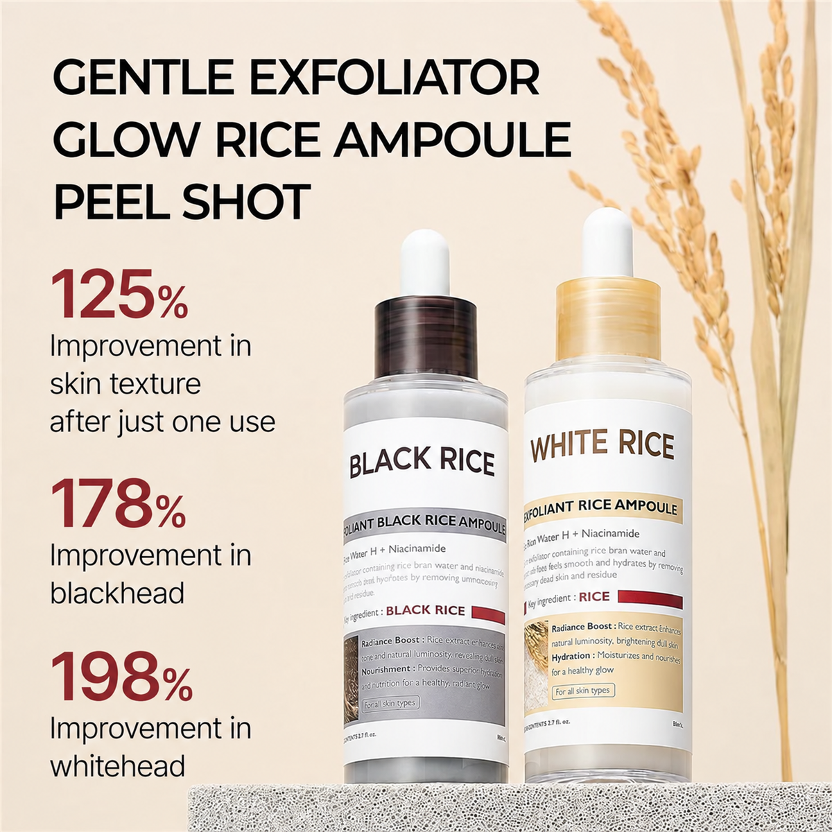 White & Black Rice Glow Exfoliating Ampoule Duo