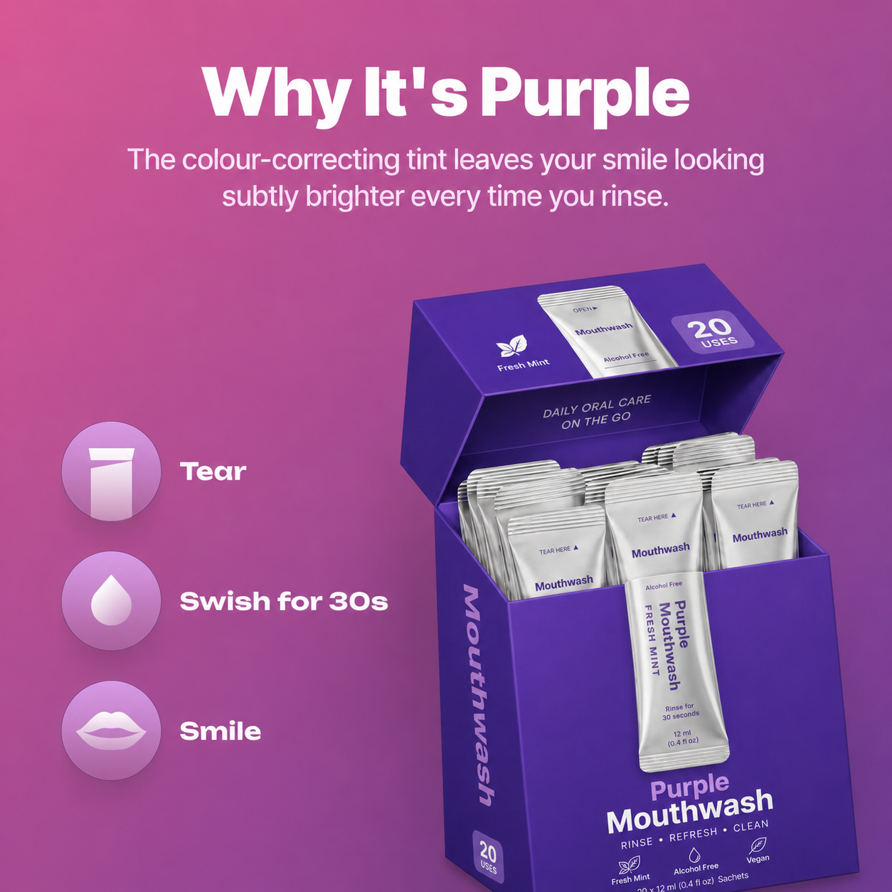 Purple Mouthwash (20 Single-Use Sachets / Box)
