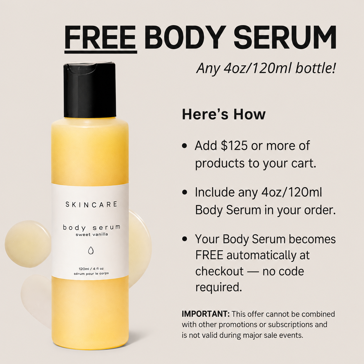 Skincare body serum sweet vanilla