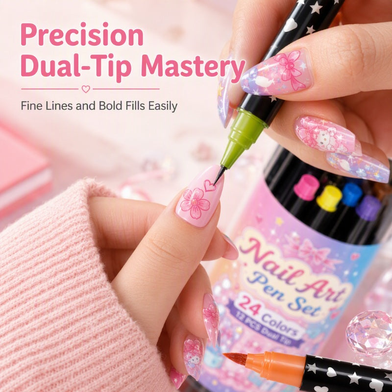 🎁 24 Colors Dual Ended Nail Art Pens Set – Creative, Salon‑Quality, Easy DIY ✨
