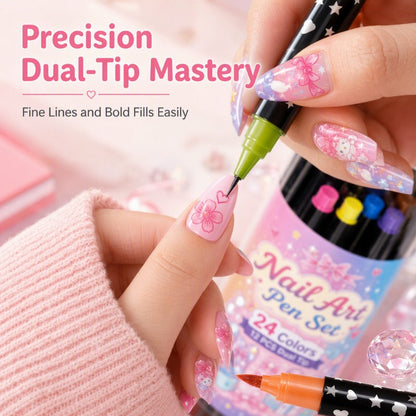 🎁 24 Colors Dual Ended Nail Art Pens Set – Creative, Salon‑Quality, Easy DIY ✨