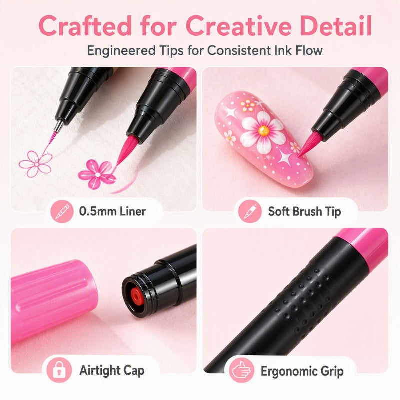 🎁 24 Colors Dual Ended Nail Art Pens Set – Creative, Salon‑Quality, Easy DIY ✨