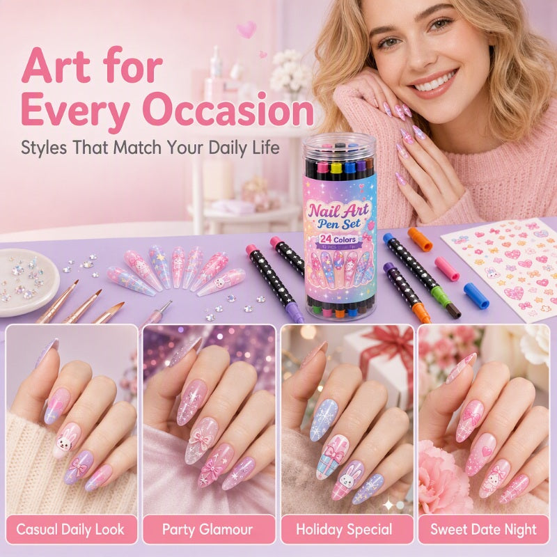 🎁 24 Colors Dual Ended Nail Art Pens Set – Creative, Salon‑Quality, Easy DIY ✨