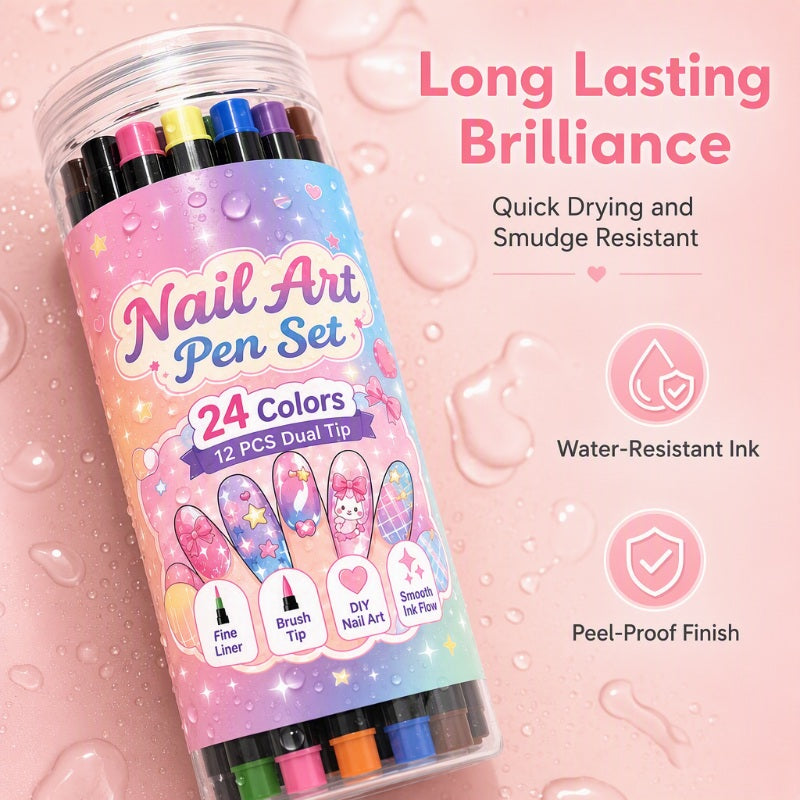 🎁 24 Colors Dual Ended Nail Art Pens Set – Creative, Salon‑Quality, Easy DIY ✨
