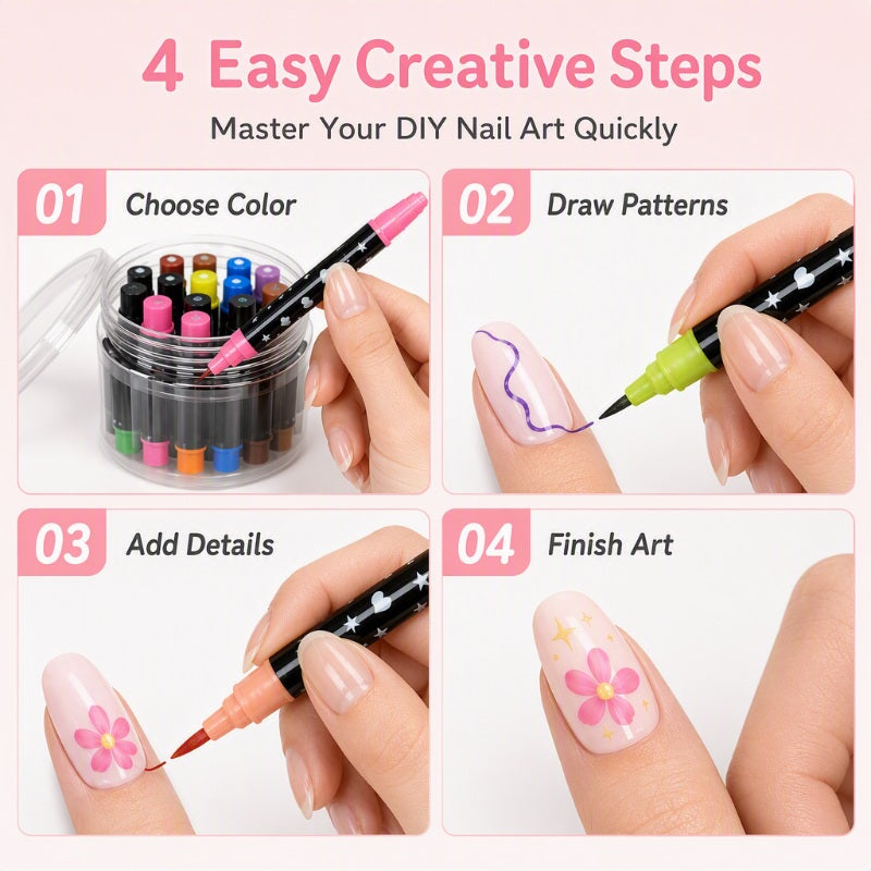 🎁 24 Colors Dual Ended Nail Art Pens Set – Creative, Salon‑Quality, Easy DIY ✨
