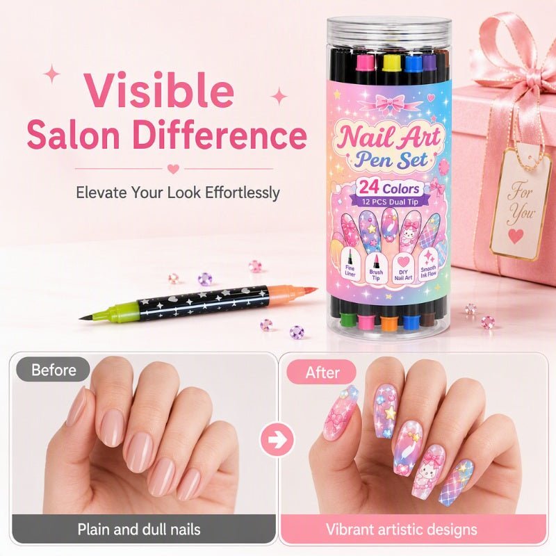 🎁 24 Colors Dual Ended Nail Art Pens Set – Creative, Salon‑Quality, Easy DIY ✨